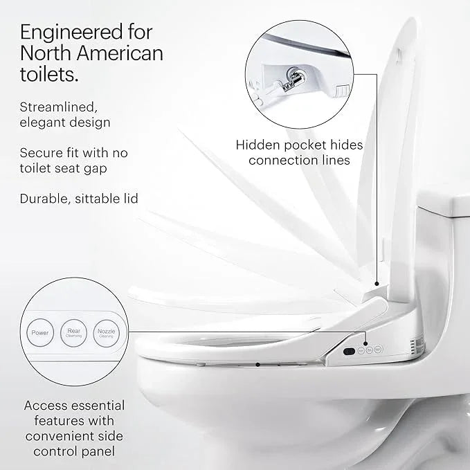 Brondell Bidet Toilet Seat S1400, Smart Toilet Seat, Dual Stainless-Steel, Self-Cleaning Nozzle With Clean Plus Technology, Endless Warm Water Bidet, Warm Air Dryer-Nightlight, Heated Seat, Round - ModernBath