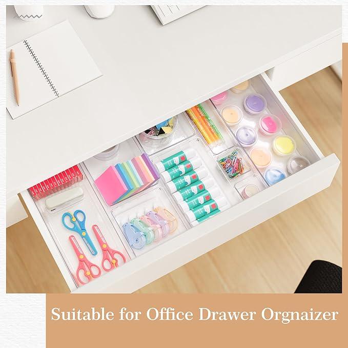 Criusia Drawer Organizer, 12 Pack Clear Plastic Kitchen Drawer Organizers Set,4-Size Versatile Bathroom and Vanity Organizer Trays,Storage Bins for Makeup, Bathroom, Jewelries and Office - ModernBath