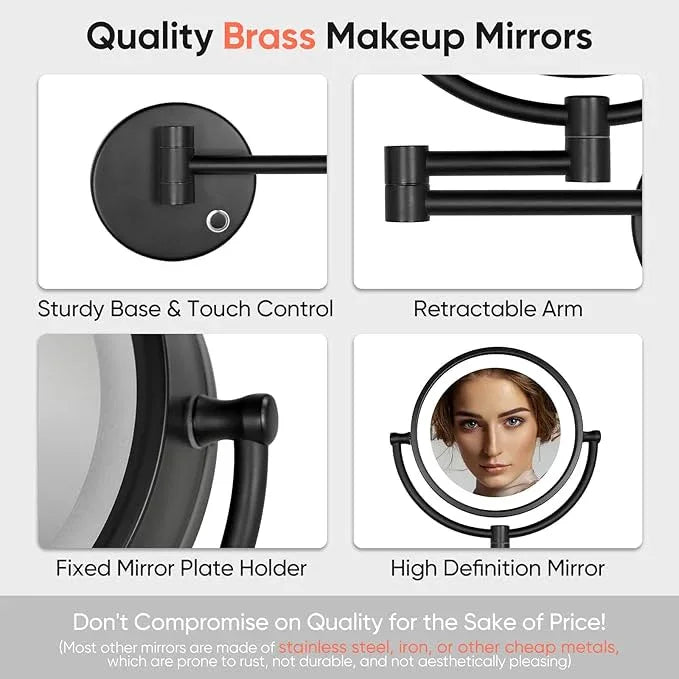 GURUN 8.5 Inch Magnifying Makeup Mirror with 3 Dimmable LED Lights Double Sided Touch Control Vanity Mirror for Bathroom with 10X Magnification Black Finish M1809D(Black/10X) - ModernBath