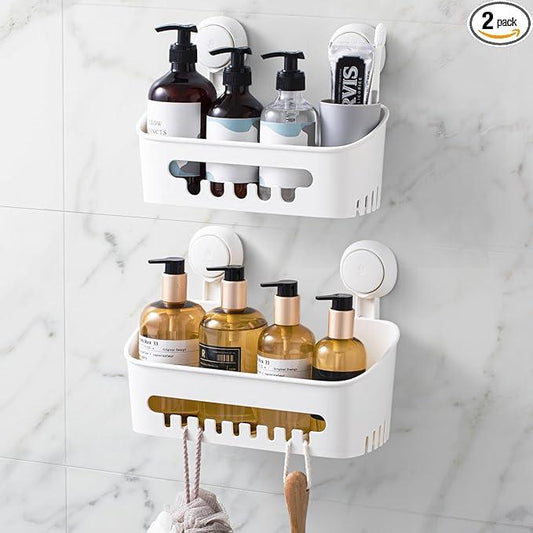 LEVERLOC Shower Caddy Suction Cup Shower Shelf Basket Suction Pack of 2 One Second Installation Removable Powerful Bathroom Organizer Max Hold 22lbs Shower Storage Plastic - ModernBath