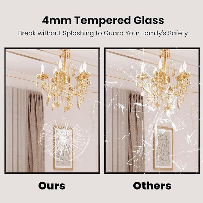 LOAAO Black Bathroom Mirror 40"X30" for Wall, Rectangle Bathroom Vanity Mirror, Tempered Glass, Hangs Vertically or Horizontally, Easy to Install, Modern Design - ModernBath