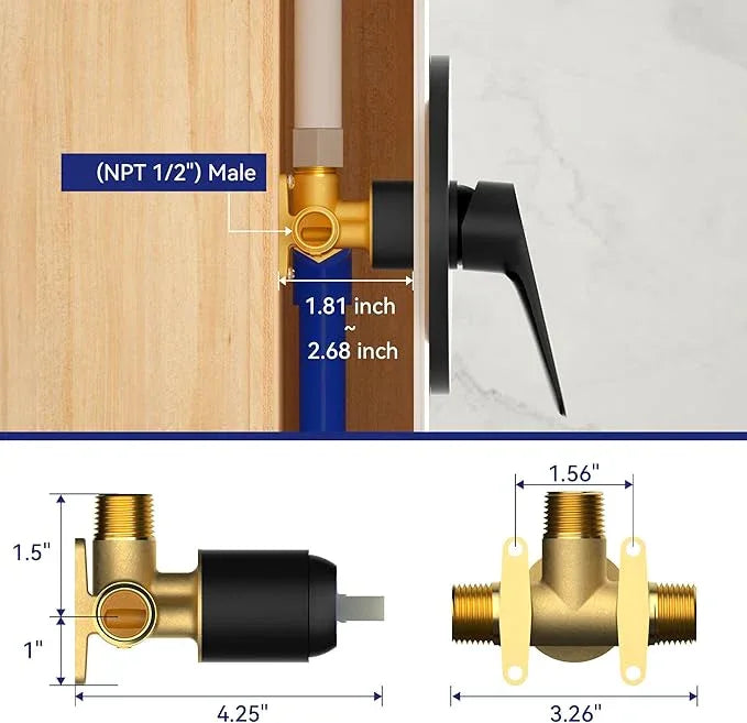Lavatrum Black Shower Head and Handle Set Single Spray Premium Wall Mount 8 Inch Rainfall Round Shower Faucet with Rough-in Valve and Trim Kit for Bathroom（1.8GPM) - ModernBath