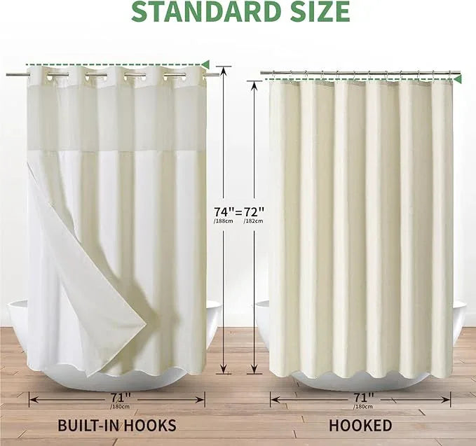 eachope Cream No Hook Shower Curtain with Snap-in Fabric Liner Set,Slub Textured Fabric Shower Curtains for Bathroom,Hotel Style Modern Shower Curtain,Water Repellent & Washable,71x74(72) - ModernBath
