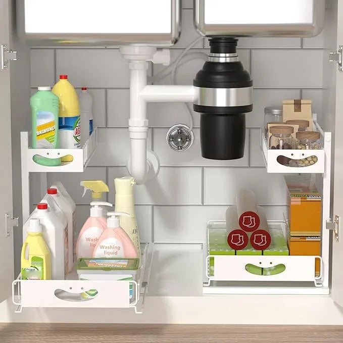 Under Sink Organizer with Pull-Out Drawers,Kitchen Sink Organizer,2 Tier Bathroom Organizers And Storage,Bathroom Accessories Set,White 2 Pack - ModernBath
