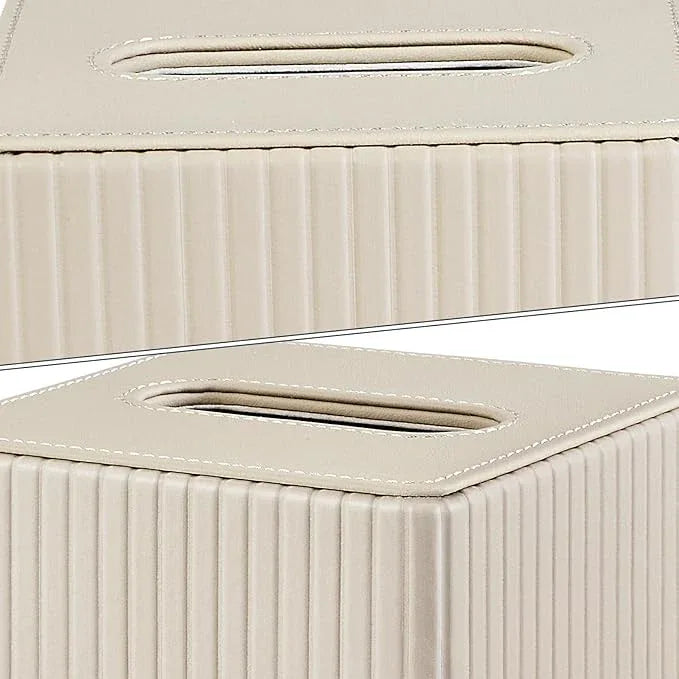 XNONE PU Leather Tissue Box Cover Square Tissue Box Holder for Bathroom Vanity Countertop Night Stands Bedroom Office Desk,Modern Tissue Decorative Organizer with Magnetic Closure (Beige) - ModernBath