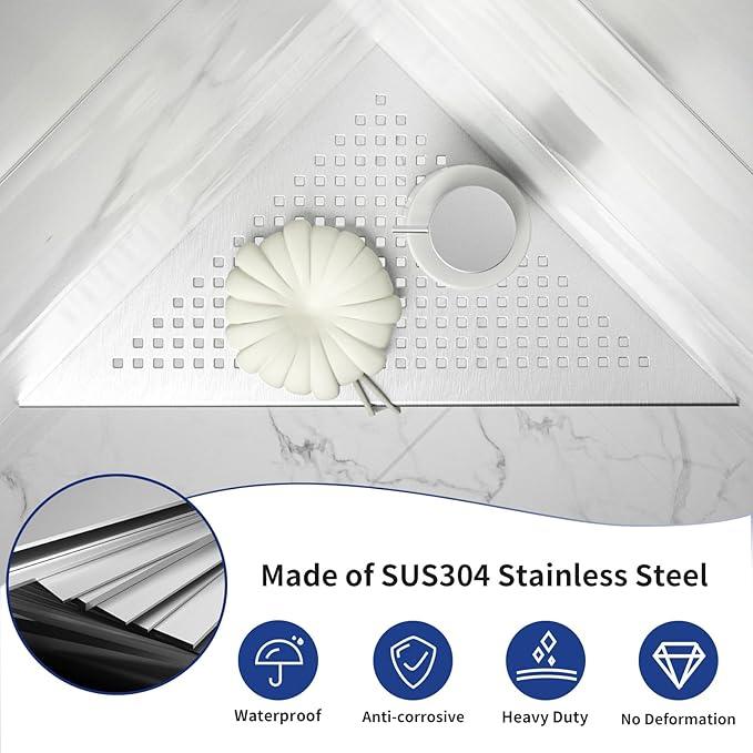 Corner Shower Shelves, 12" Brushed 304 Stainless Steel Recessed Shelf for Bathroom, Grout in Shelf for Tiled Wall, 2 Pack Large Size - ModernBath