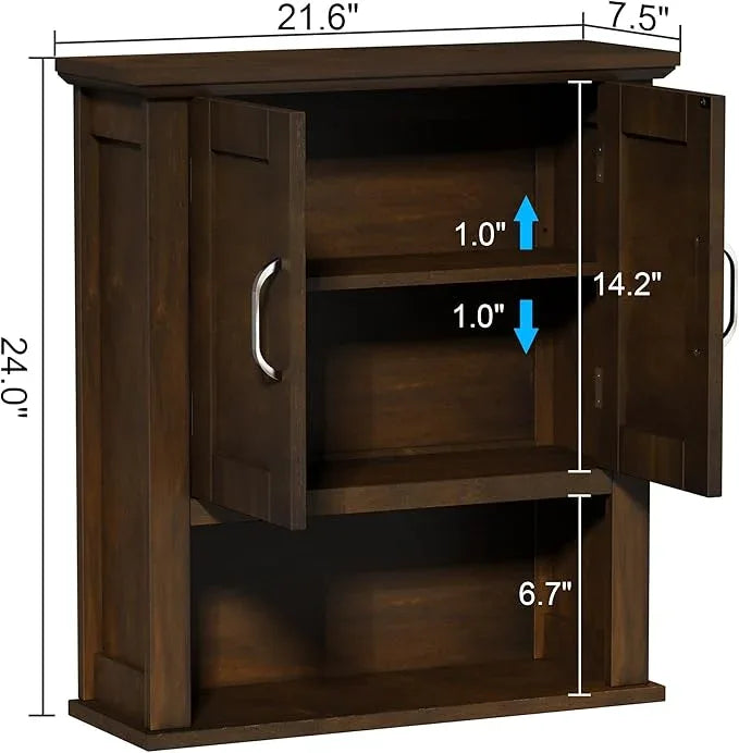 ChooChoo Wood Wall Cabinet with Doors, Medicine Cabinet with Adjustable Shelves Over The Toilet, Rustic Cabinet Wall Mounted for Bathroom, Kitchen, Living Room, Walnut - ModernBath
