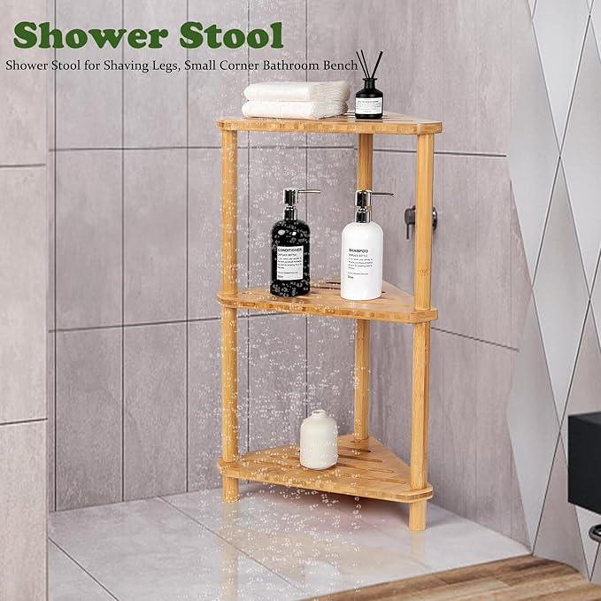 Bamboo Corner Shower Caddy Stand 3-Tier Waterproof,Free Standing Corner Shelf Shower Stool Organizer for Inside Shower,Space-Saving Storage Shelf with Anti-Slip Feet - ModernBath