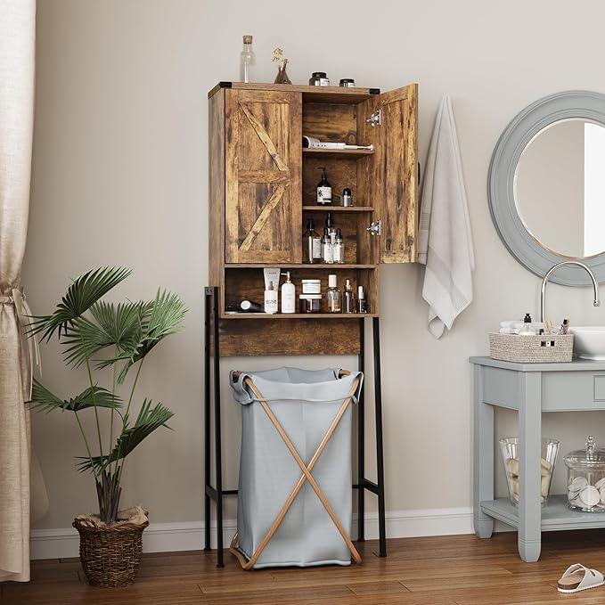 Vabches Over The Toilet Storage Cabinet with 2-Door Design Bathroom Organizers and Storage with Anti-Tip Device Over Toilet Organizer with Shelves for Bathroom,Restroom,Laundry Brown - ModernBath