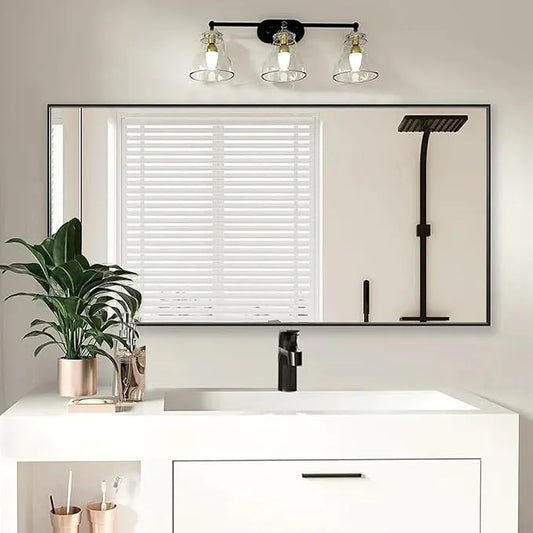 Bonverre 20x40 Inch Black Bathroom Mirror for Wall, Aluminum Frame Rectangle Rectangular Vanity Mirror, Modern Large for Bedroom, Living Room, Horizontal or Vertical - ModernBath