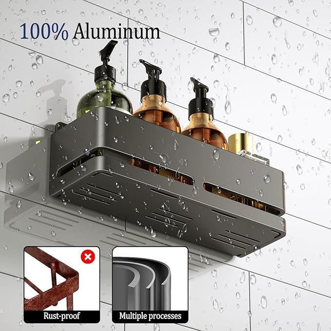 Bathroom Storage Rack (5-Piece Set), Wall-Mounted Shelf with soap Dish and Toothbrush Holder, no Drilling Required, Ideal for Bathroom Storage and Also Suitable for Kitchen (Grey) - ModernBath