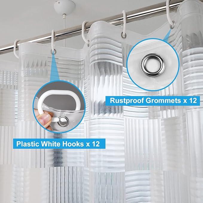 EurCross 75 inch Long Clear Shower Curtain Liner with Design, Waterproof Softer Plastic Curtain Liner for Bathroom 72x75 inches Length with 3 Bottom Weights - ModernBath