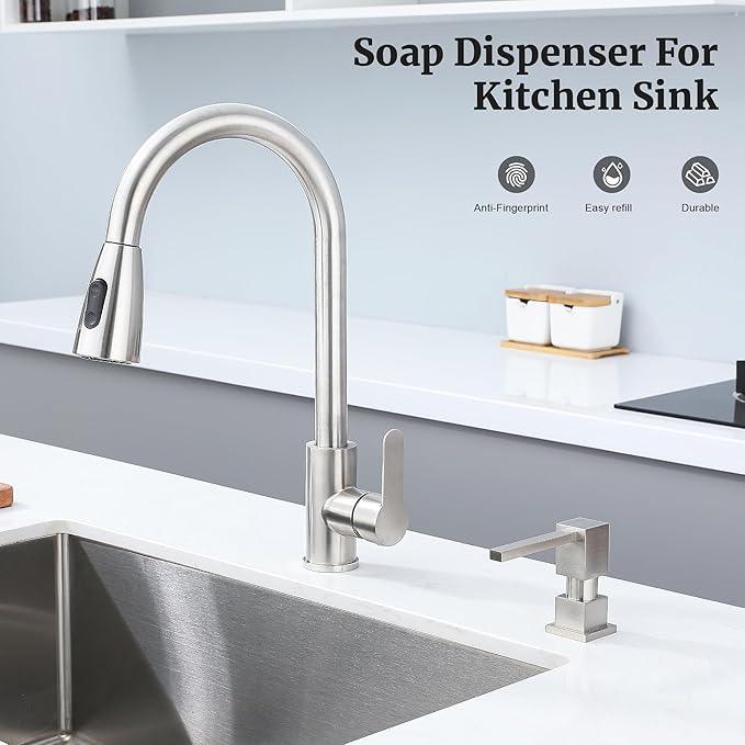Sink Soap Dispenser for Kitchen Sink Brushed Nickel, All Brass Built-in and Refill from Top Design,Metal Hand Soap & Dish Soap Copper Pump - ModernBath