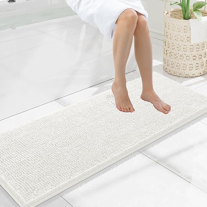 Smiry Luxury Chenille Bathroom Rugs 47x17, Extra Soft and Absorbent Shaggy Bath Mat, Machine Washable, Non-Slip Plush Carpet Runner for Tub, Shower, and Floor, Home Decor Accessories, Ivory - ModernBath