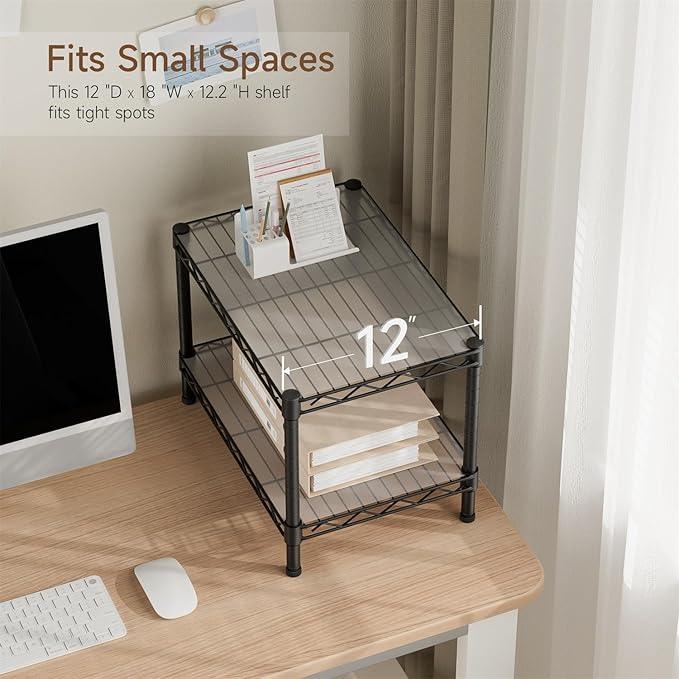 Small 2 Tier Shelves Storage Wire Shelving Unit Metal Shelf Adjustable Organizers Storage Shelving with Wheels for Bathroom Laundry Room Kitchen Pantry12”D x 18”W x 12.2”H Black - ModernBath