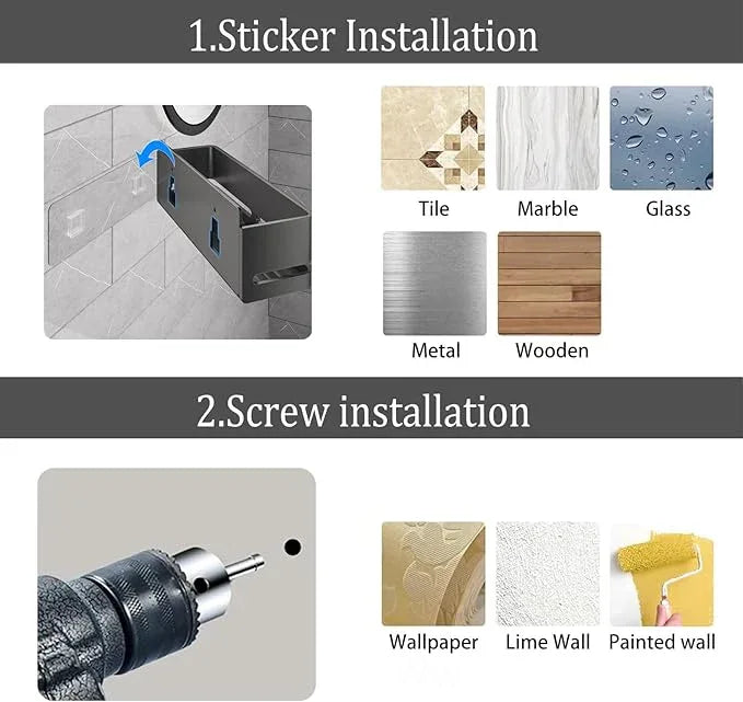 Bathroom Storage Rack (5-Piece Set), Wall-Mounted Shelf with soap Dish and Toothbrush Holder, no Drilling Required, Ideal for Bathroom Storage and Also Suitable for Kitchen (Grey) - ModernBath