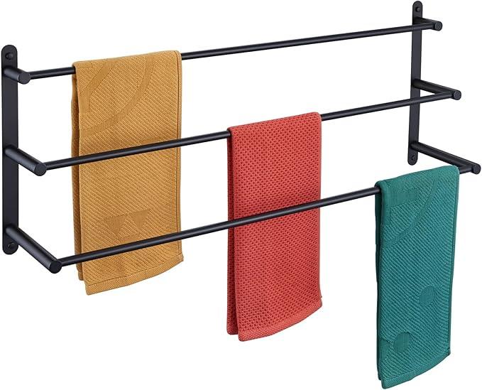 KOKOSIRI Bath Towel Bars Matte Black Bathroom 3-Tiers Ladder 32'' Towel Rails Wall Mounted Towels Shelves Rack Stainless Steel, B5002BK-L32 - ModernBath