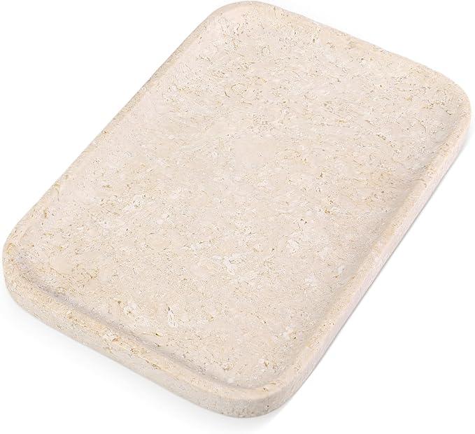 Karibiber Natural Marble Vanity Tray, 11.8" Marble/Stone Bathroom Tray Countertop, Beige Tray for Decor, Perfume Jewelry Holder, Storage/Organizer for Kitchen Sink - ModernBath