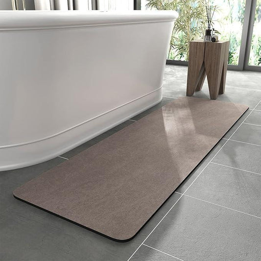 MontVoo -Bath Mat Rug-Rubber Backing Non Slip Quick Dry Absorbent Thin Bathroom Rugs Fit Under Door-Faux Suede Surface Bathroom Floor Mats-Shower Rug for in Front of Bathtub Shower Brown 17"x59" - ModernBath