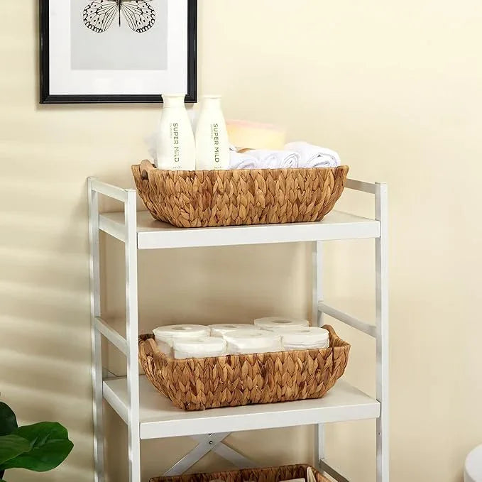 Wicker Baskets 2 Pack, Water Hyacinth Wicker Storage Basket with Wooden Handles, Hand-Woven Baskets for Storage, Natural - ModernBath
