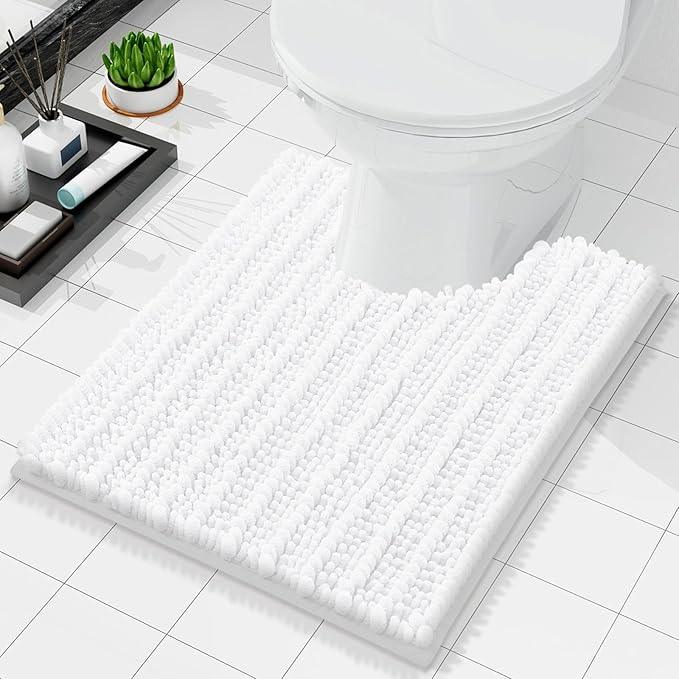 Arotive Luxury Chenille Toilet Rugs U-Shaped, Extra Soft Thick Absorbent Bathroom Mat, Non-Slip Shaggy Plush Contour Rugs, Machine Wash Dry Bath Mat for Toilet Base, 24x20, White - ModernBath