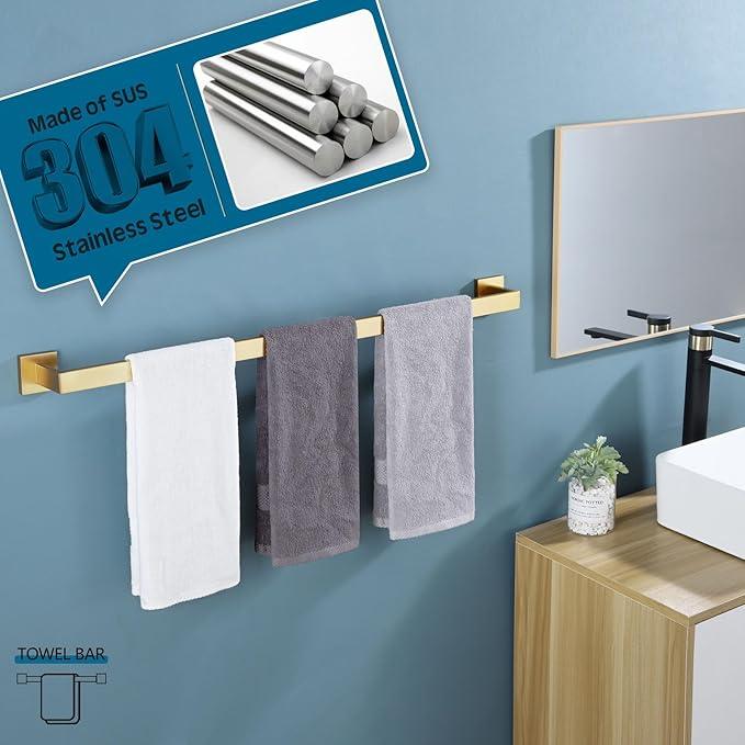 KOKOSIRI 32 Inch Gold Bath Towel Bar Bathroom Towel Rack Towel Holder Shower Hand Towel Hanger,Total Length 33.3 Inch, Brushed Gold, B4003BG-L32 - ModernBath