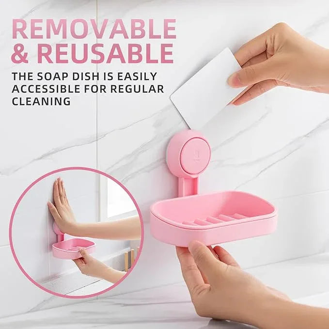 LEVERLOC Soap Dish Holder for Shower Suction Cup Wall Mounted Self Draining NO-Drilling Removable Bar Soap Sponge Holder for Bathroom Bathtub Kitchen Sink Waterproof Strong Vacuum Suction, Pink - ModernBath
