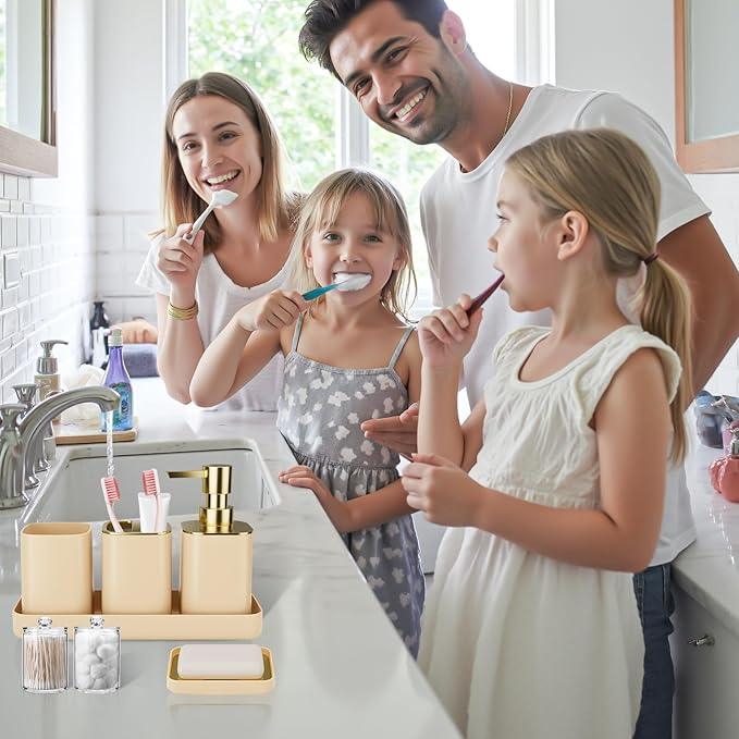 25PCS Bathroom Accessory Set, Beige Bathroom Set with Large-Capacity 4 Gallon Trash Can,Bathroom Rugs Set, Waterproof Shower Curtain, Toilet Brush, Toothbrush Holder & Soap Dispenser - ModernBath