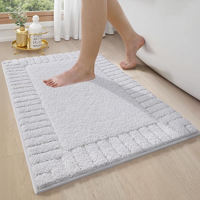 LUMI Bathroom Rugs Non Slip with Rubber Backing, Extra Soft Plush Microfiber Bath Rug Absorbent, Machine Washable Bath Mat Quick Dry for Tub, Shower, Hotel, White, 16"x24" - ModernBath