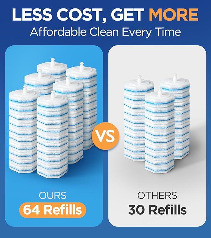 64 Count Toilet Wand Refills for Clorox Toilet Wand, 5X Cleaning Power Toilet Bowl Cleaners with Exclusive Formula, High-Density Disposable Toilet Brush Scrubber - No Falling Apart, Fresh Fragrance - ModernBath