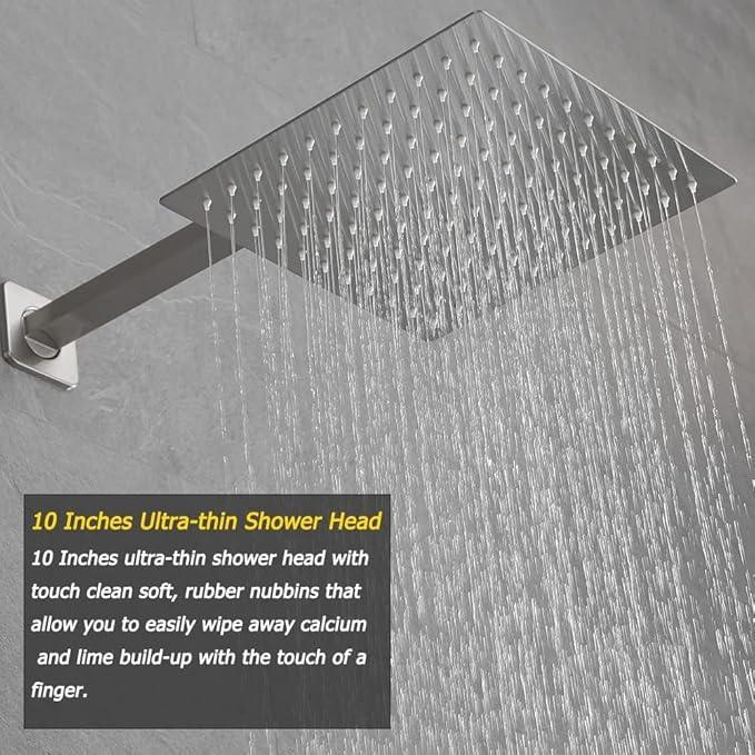 Heable Brushed Nickel Shower System Bathroom Shower Faucet Set with Tub Spout Wall Mounted 10 Inch Shower Head and Handle Set with Handheld 3 Function Tub and Shower Trim Kit with Valve - ModernBath