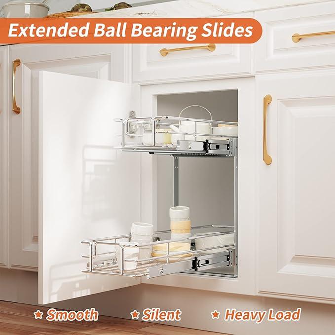ROOMTEC Individual Pull Out Cabinet Organizer (7½"W x 21½"D), 2 Tier Spice Rack Organizer for Cabinet, Slide Out Drawer Pantry Shelf Organization and Storage for Kitchen Bathroom - ModernBath