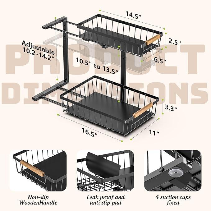 Under Sink Organizer and Storage, Slide Out Under Cabinet Storage Pull Out Sink Shelf Cabinet Storage Shelves, Undersink Organizers for Kitchen Bathroom Cabinet - ModernBath