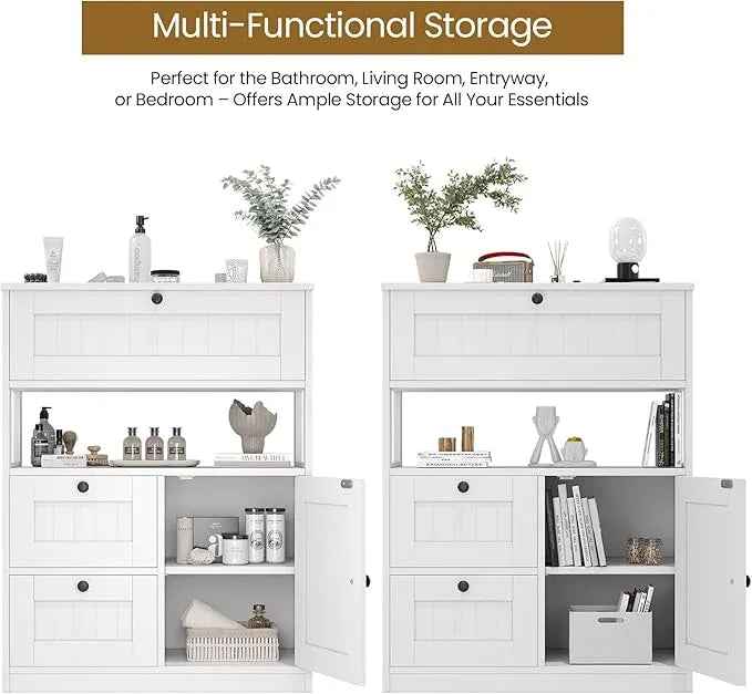 Bathroom Cabinet, Modern Bathroom Floor Storage Cabinet Organizer with 1 Door and 3 Drawers, Freestanding Cupboard for Kitchen/Living Room Use - ModernBath