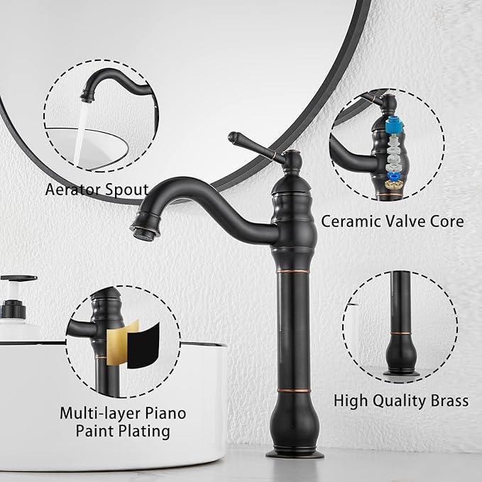 GGStudy 360° Swivel Single Handle One Hole Bathroom Vessel Sink Faucet Matching Pop Up Drain Without Overflow Oil Rubbed Bronze - ModernBath