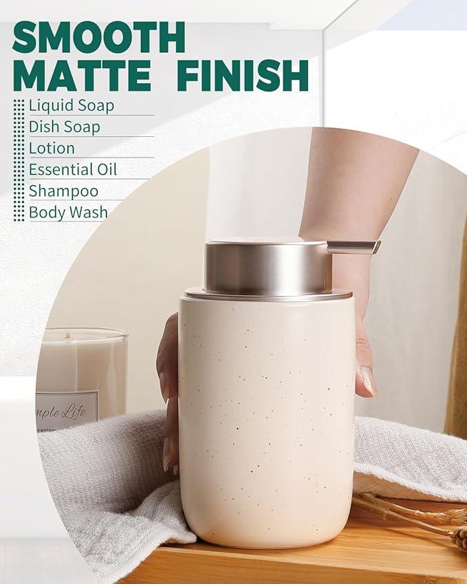 BosilunLife Lotion Pump Dispenser - Aprcot Soap Dispenser Bathroom Ceramic Dish Liquid Soap Dispenser for Kitchen, Bathroom Countertop Soap Dispensers (Apricot, Liquid Pump) - ModernBath