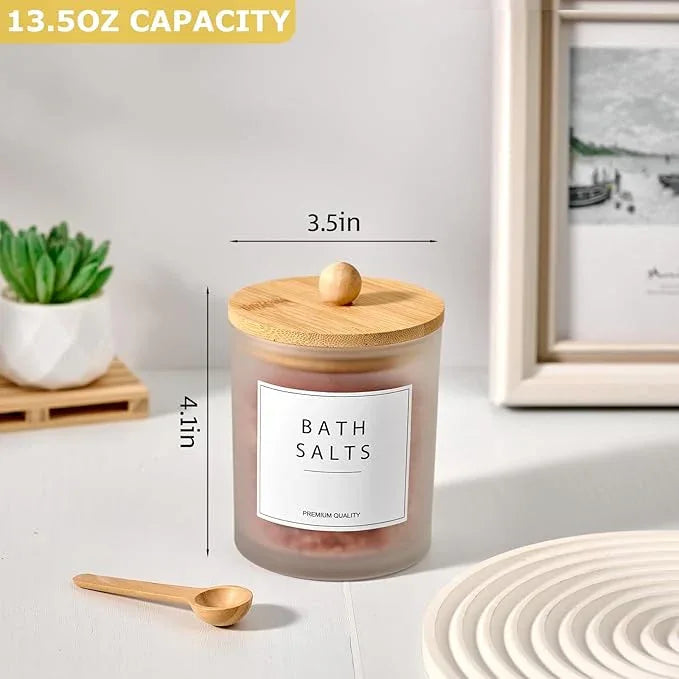 Glass Qtip Holder for Bathroom, Cotton Round Holder Swab Pad Dispenser with Lids, Floss Pick Holder with Bamboo Tray, Apothecary Jars with Scoop, Set of 3 - ModernBath