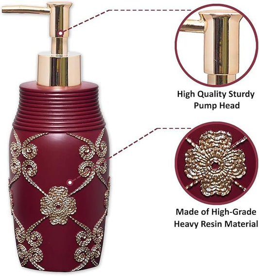 Zahari Home 4pc Elegant Rose Burgundy Bathroom Set Classic Bathroom Lotion Dispenser, Tumbler, Toothbrush Case and Bar Soap Holder Modern Uunique Design Burgundy Red Bathroom Accessories - ModernBath