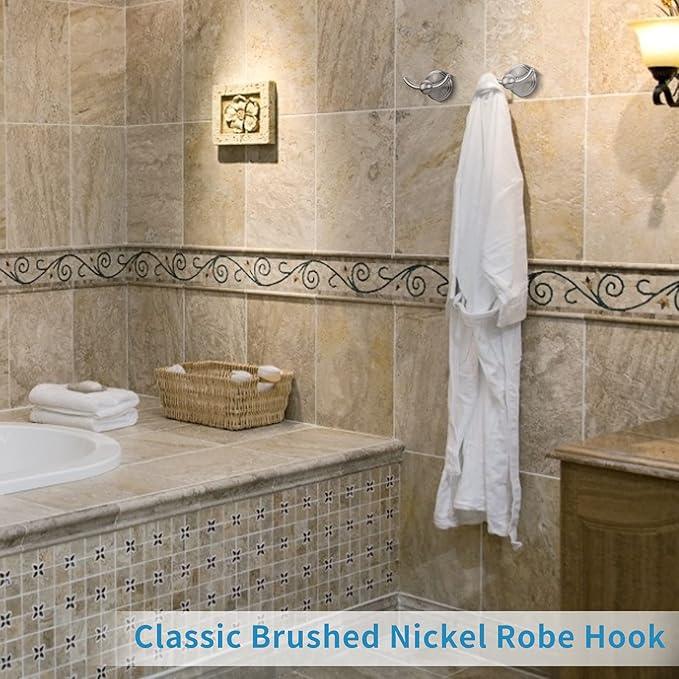 FILTA Bathroom Towel Hooks, Brushed Nickel Robe & Towel Hooks for Wall Mounted, Traditional Towel and Robe Hooks for Hanging Towels, Bath Towel Holder for Shower (6 Pack) - ModernBath