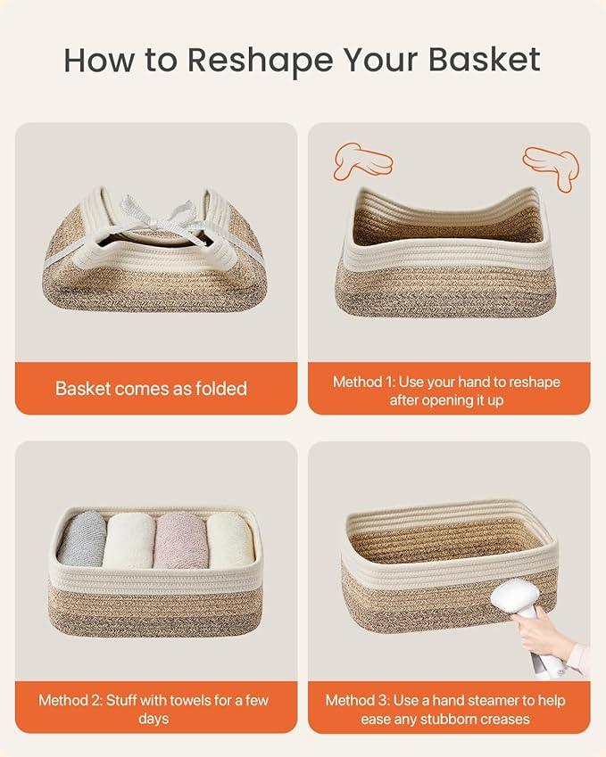 Small Woven Basket, 12 x 8 x 4.5 Inches, Storage Basket for Organizing, Cute Small Rope Shelf Closet Cube Storage Bins Baskets for Shelves, Dog Toy Gift Baskets Empty, 3 Pack Gradient Brown - ModernBath
