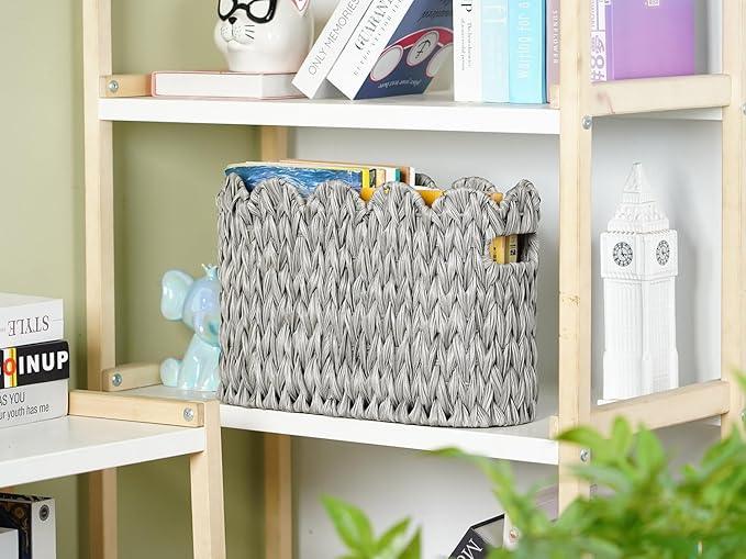 Grey Toilet Paper Storage Basket,Scalloped Baskets for Bathroom Organizers and Storage,Waterproof Plastic Wicker Basket for Bathroom,Laundry Room - ModernBath