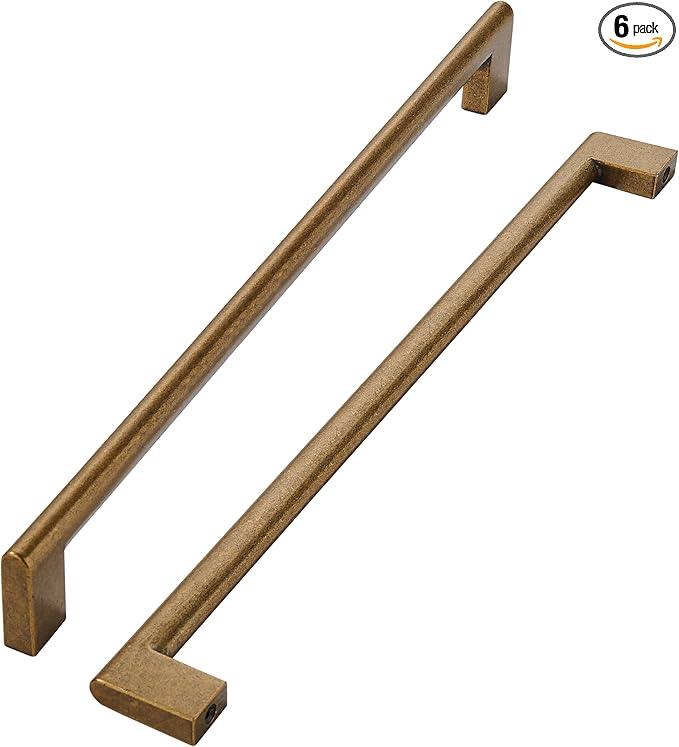khtumeware 12 Inch Hole Center 6 Pack,Vintage Solid Antique Brass Cabinet Pulls Heavy Duty Kitchen Drawer Handle Antique Cabinet Hardware for Bathroom, Drawer, Cabinet - ModernBath