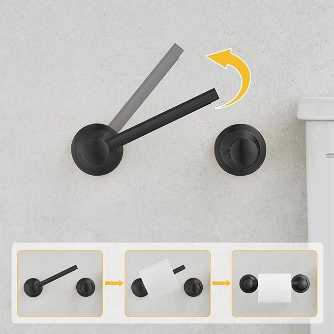 BESy Wall Mounted Toilet Paper Roll Holder Rustproof Toilet Tissue Holder Bathroom Flexible Pivoting Handle Tissue Roll Holder, Matte Black, Stainless Steel - ModernBath