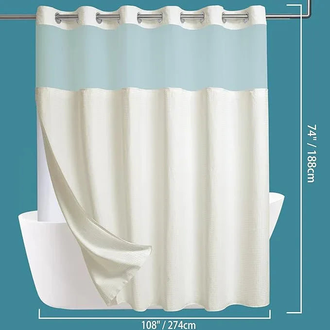 Extra Wide No Hook Waffle Weave Shower Curtain with Snap in Liner Set, 108" x 74" Hotel Luxury Beige Shower Curtains for Bathroom with See Through Top Window, Waterproof, Washable 108W x 74H - ModernBath