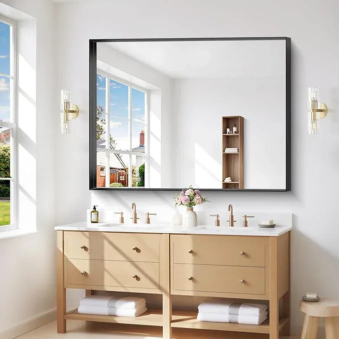 Black Bathroom Mirror, 36x48 Inch Rectangular Deep Frame Mirror, Large Wall Mounted Bathroom Vanity Mirror Over Sink for Bedroom,Restroom, Living Room, Hangs Vertically or Horizontally - ModernBath
