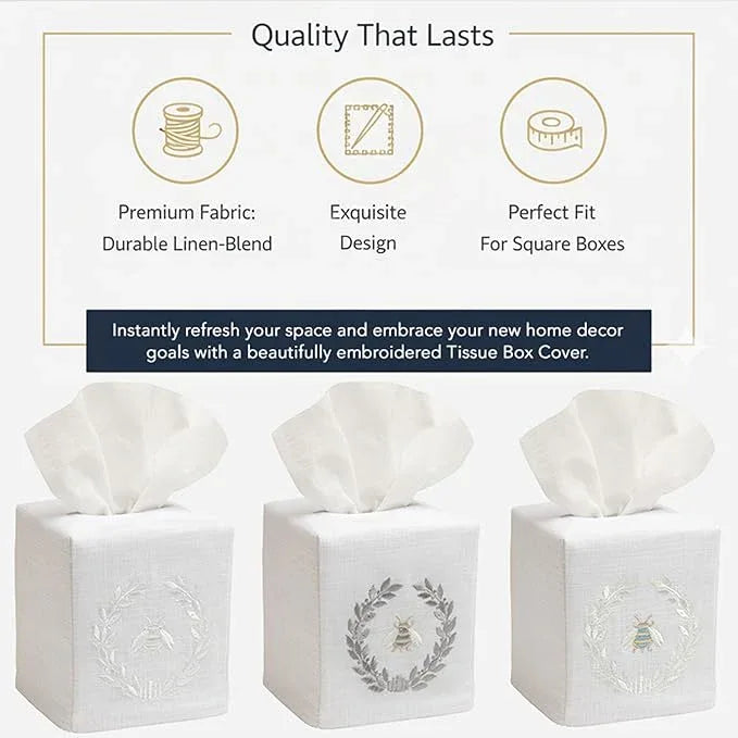 Jacaranda Living Square Tissue Box Cover, Linen/Cotton Fabric Tissue Holder, Decorative Cloth Tissue Cube Cover, Coastal Designs Sand Dollar (Blue) - ModernBath