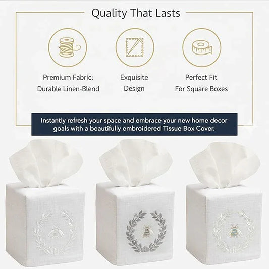 Jacaranda Living Square Tissue Box Cover, Linen/Cotton Fabric Tissue Holder, Decorative Cloth Tissue Cube Cover, Coastal Designs Sand Dollar (Blue) - ModernBath