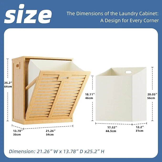 HITNET Tilt Out Laundry Hamper, Bamboo Laundry Cabinet with Hidden Removable Basket, Freestanding Clothes Storage organizer for Bedroom, Bathroom, Living Room, Natural - ModernBath