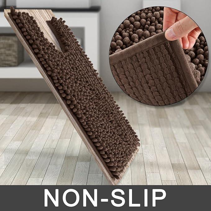 Yimobra Toilet Rug U Shaped Washable 24x24 Inch - Ultra Soft Absorbent Chenille Bath Rugs for Toilet, Quick Dry & Machine Washable, Non Slip Contour Bathroom Mat, Brown - ModernBath