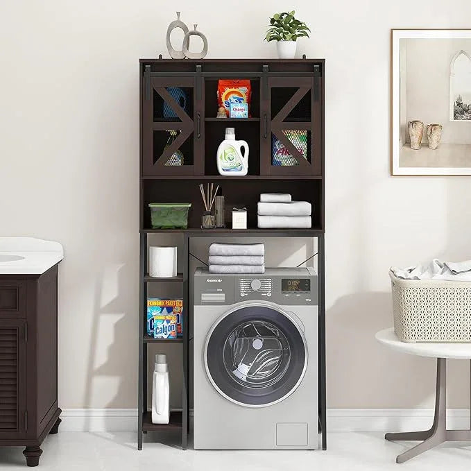 Over The Toilet Storage Cabinet, Farmhouse Storage Cabinet Over Toilet with Sliding Barn Door，Home Space-Saving Toilet Rack, for Bathroom, Restroom, Laundry(Espresso) - ModernBath